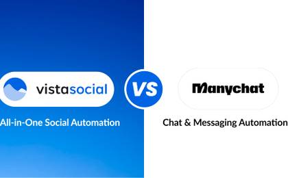 An illustration comparing Vista Social and Manychat.