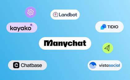 An illustration showcasing different Manychat alternatives like Vista Social, Landbot, and Tidio.