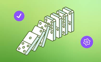 An illustration showcasing dominoes falling as they represent automations occuring.