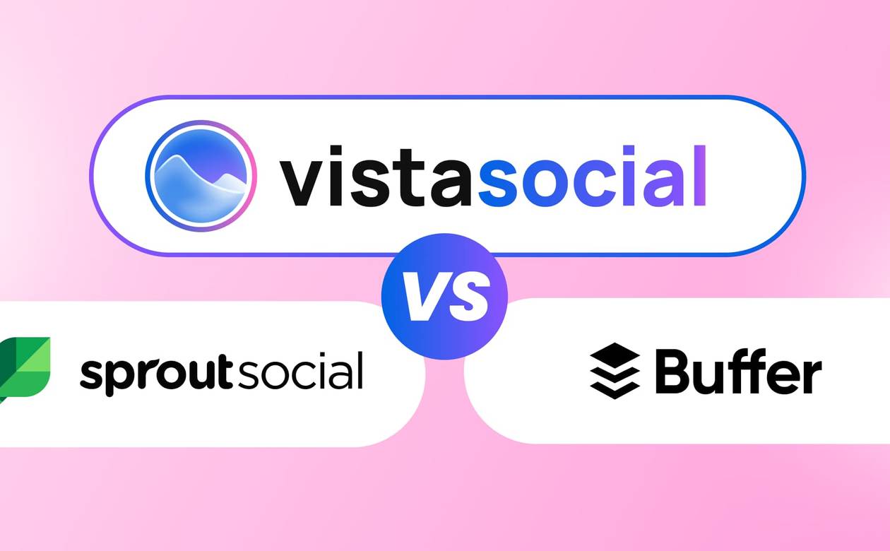 A comparison header graphic featuring the logos of Vista Social, Sprout Social, and Buffer around a central VS badge.
