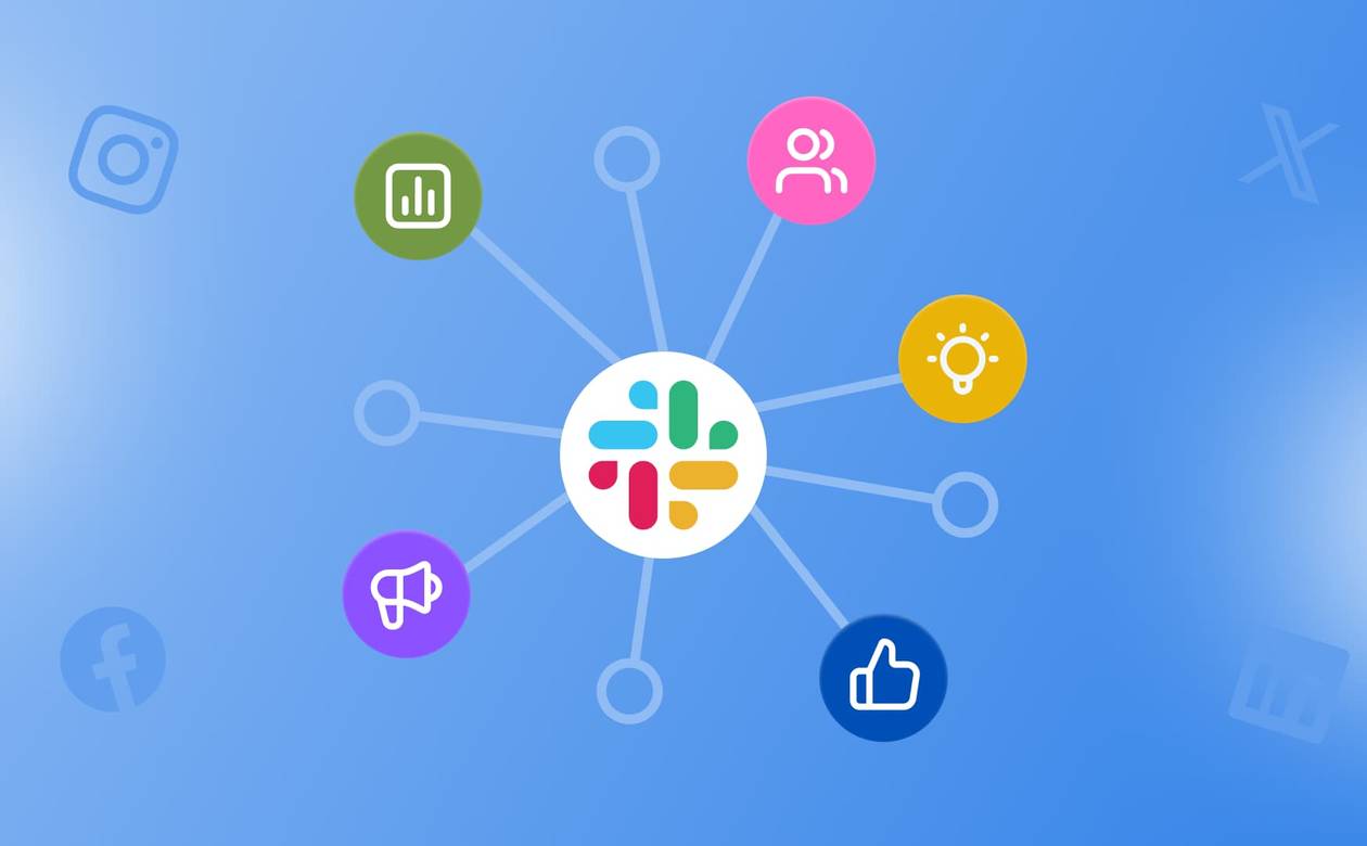An illustration showing Slack connected to marketing icons.