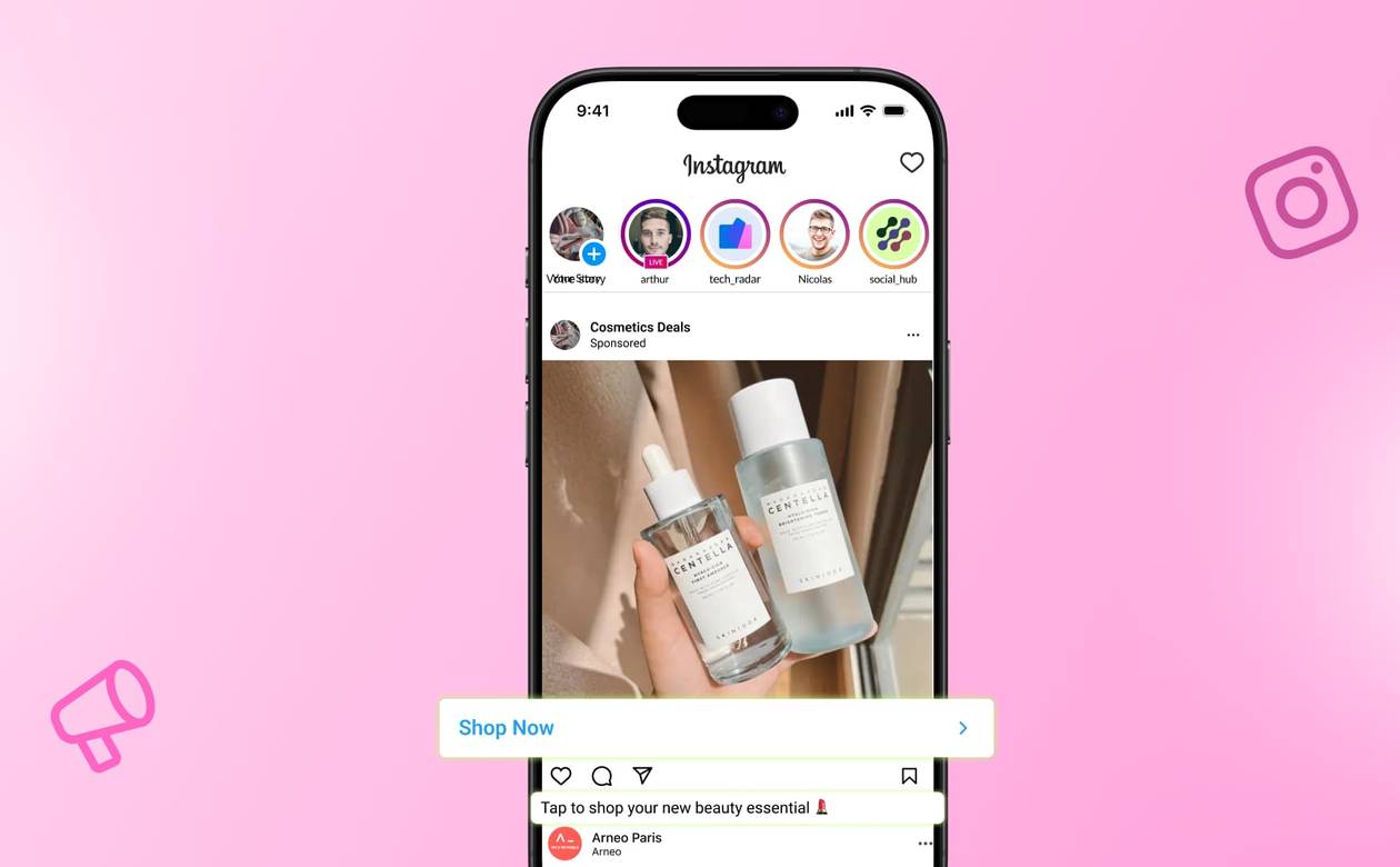 An illustration showcasing an Instagram ad on the mobile Instagram app.