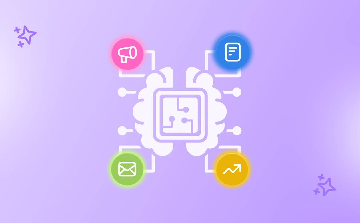An illustration showcasing different elements of AI marketing.