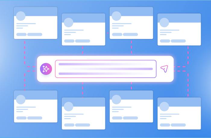 An illustration showcasing an AI chatbox managing multiple social media profiles.