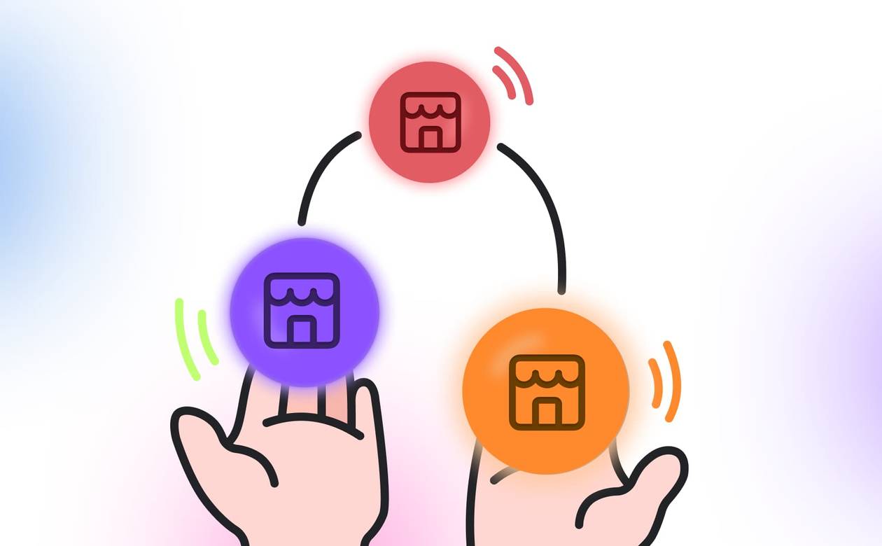 An illustration showcasing someone juggling multiple clients.
