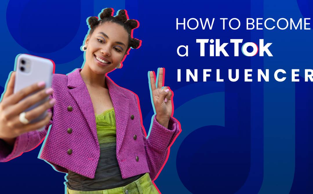 A graphic showcasing a TikTok influencer taking a selfie.