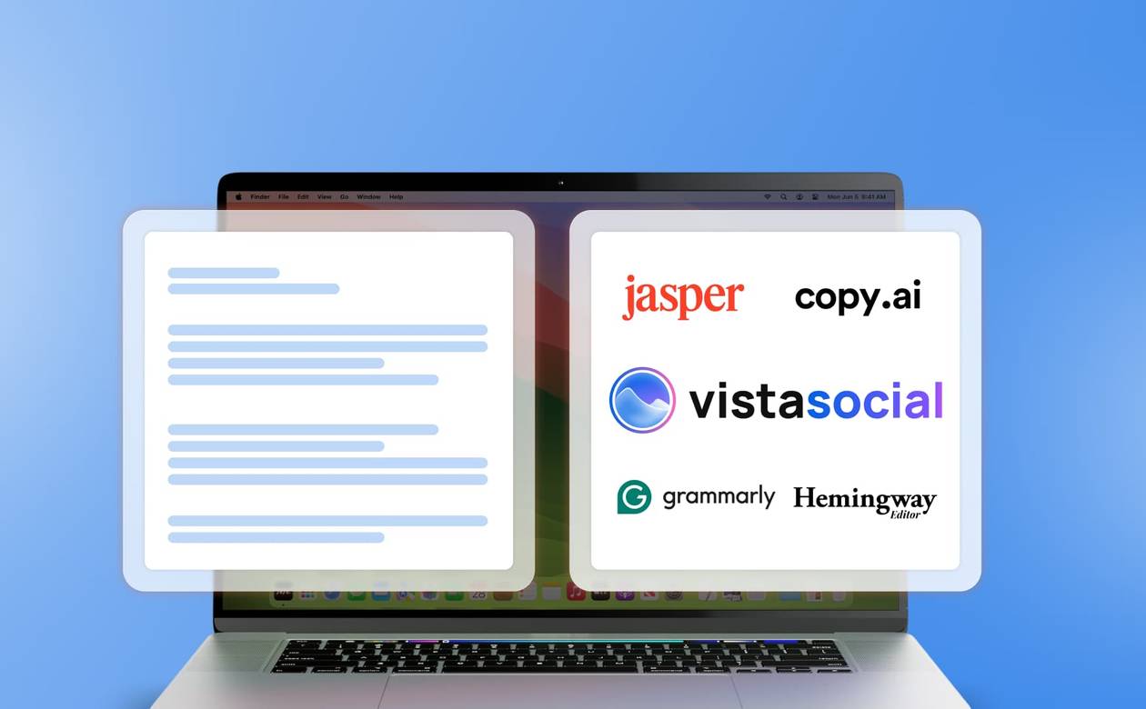 An illustration of AI writing tools alongside AI written text.