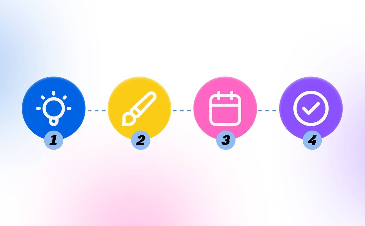 An illustration of design icons showcasing steps to use in Canva.