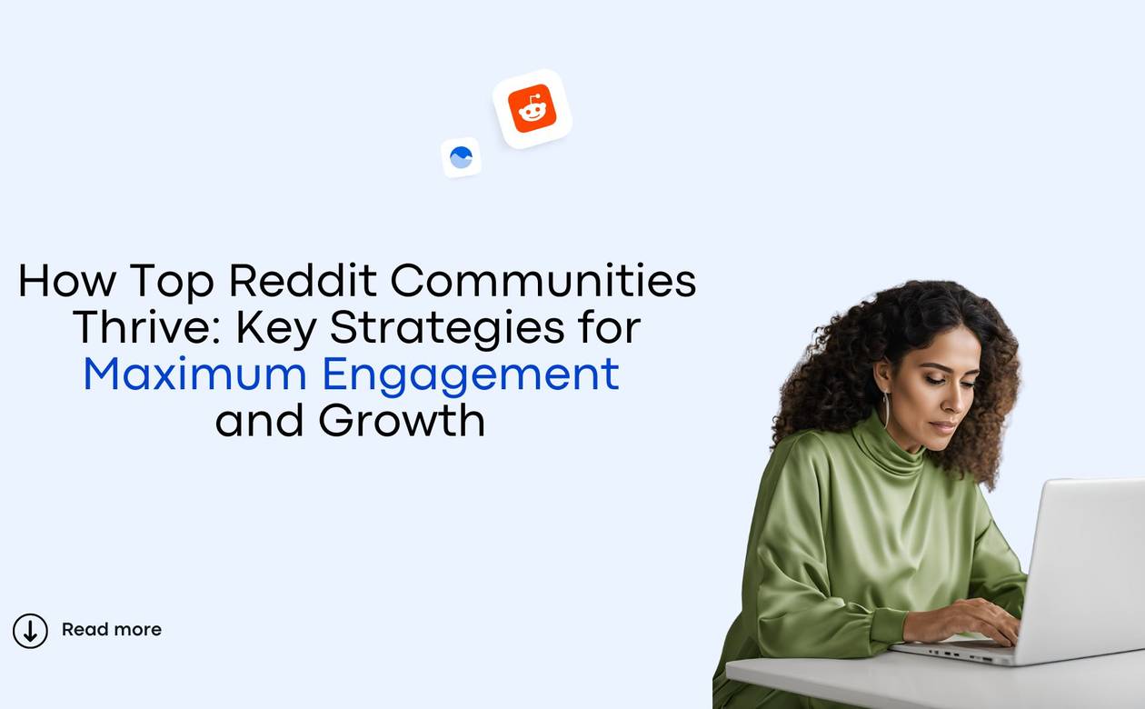 how top reddit communities thrive. woman sits and types on laptop.