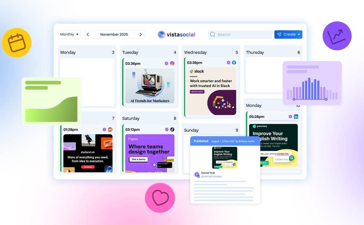 An illustration of a dashboard with analytics, scheduling, and more.