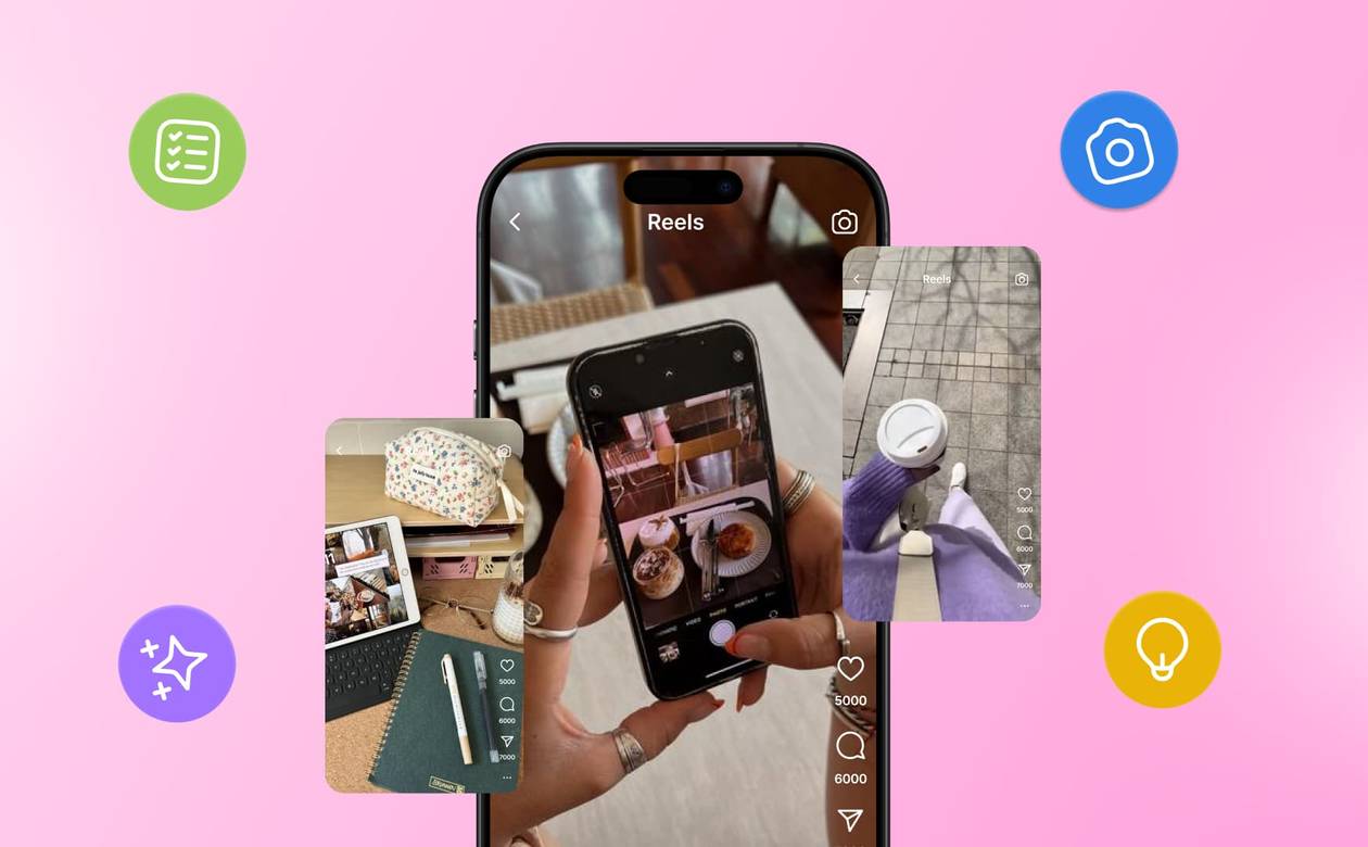 An illustration of a few Instagram Reels popping off a phone screen.