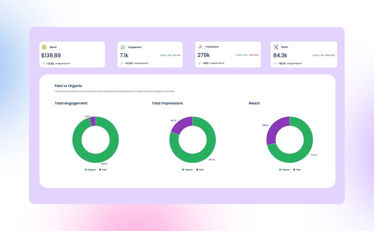 An illustration of the paid performance reporting available in Vista Social.