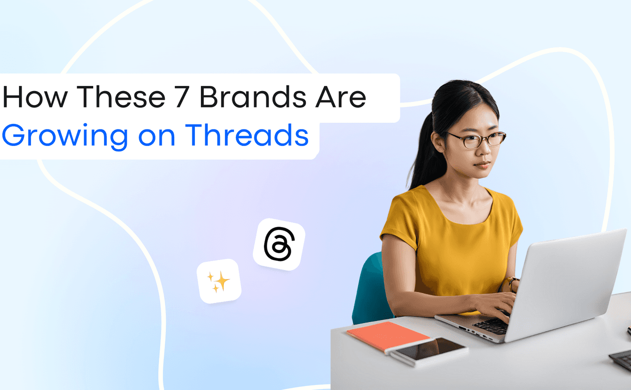 How These 7 Brands Are Growing on Threads. Woman types on laptop at computer.
