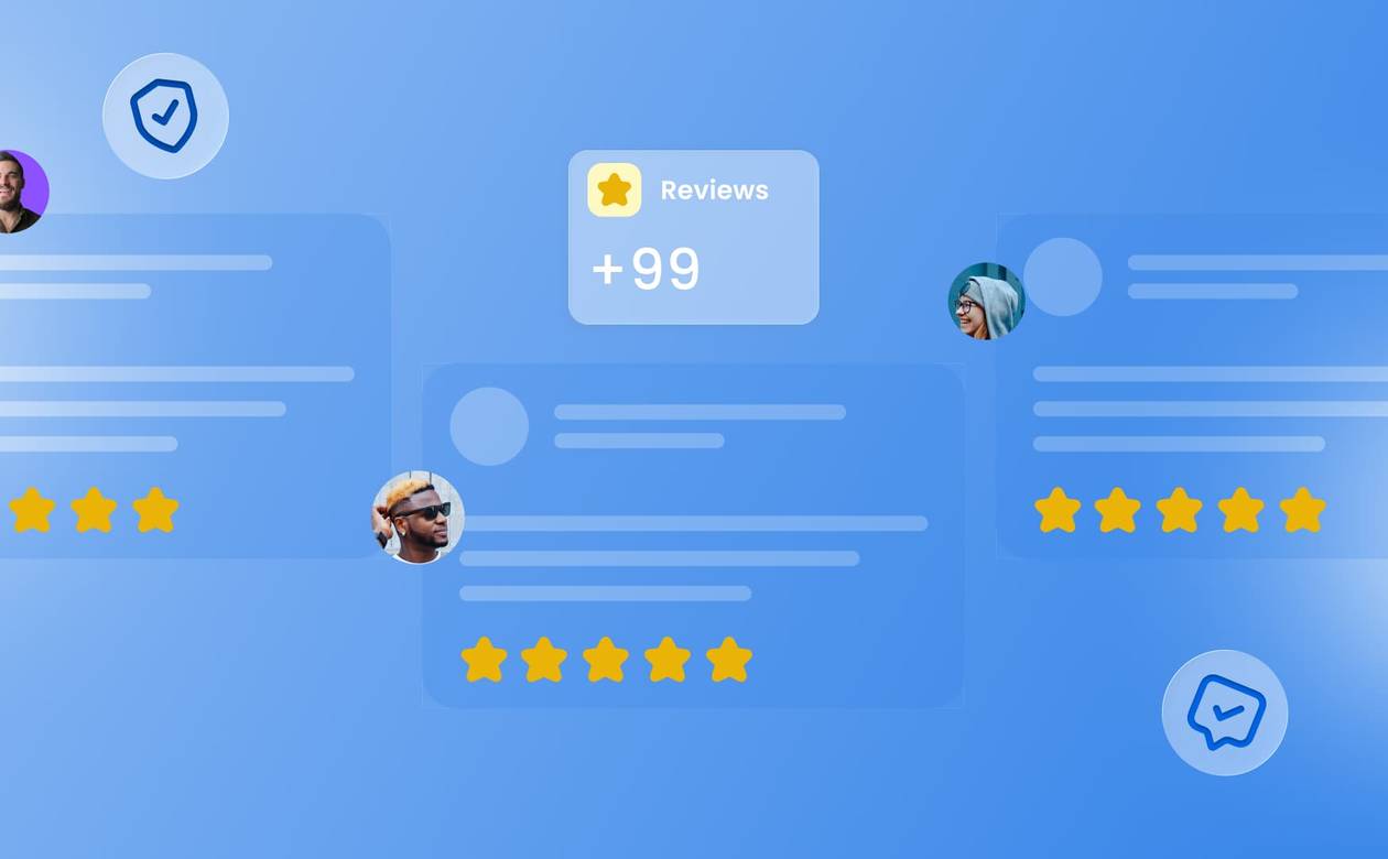 An illustration showcasing different examples of social proof like reviews and ratings.