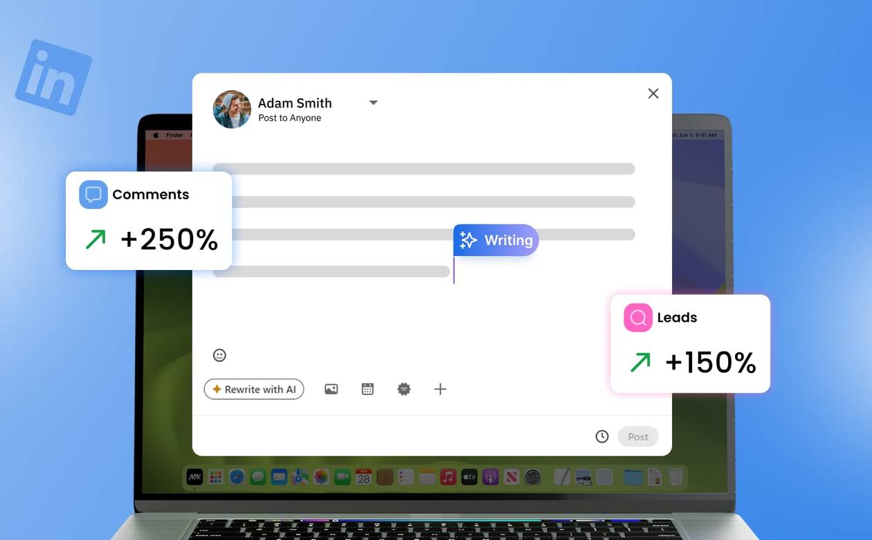 An illustration of a LinkedI post with AI helping to maximize its performance.
