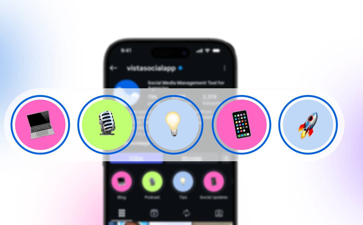 An illustration of Instagram story highlights popping off of the Instagram app.