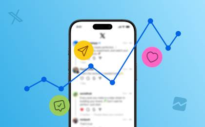 An illustration of an X/Twitter feed with a chart overtop it.