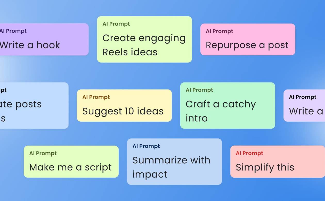 An illustration showcasing different AI social media prompts to use with AI tools.