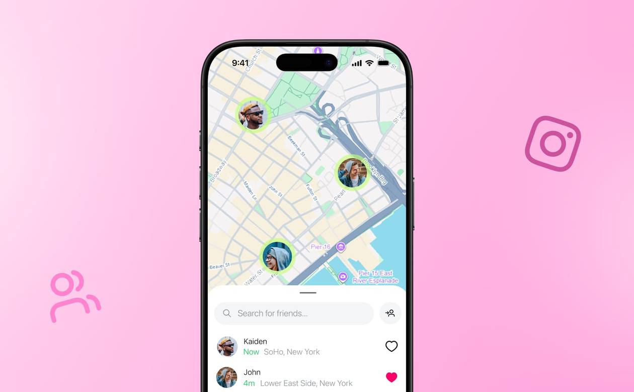 An illustration of the Instagram Friends Map open on a phone screen.