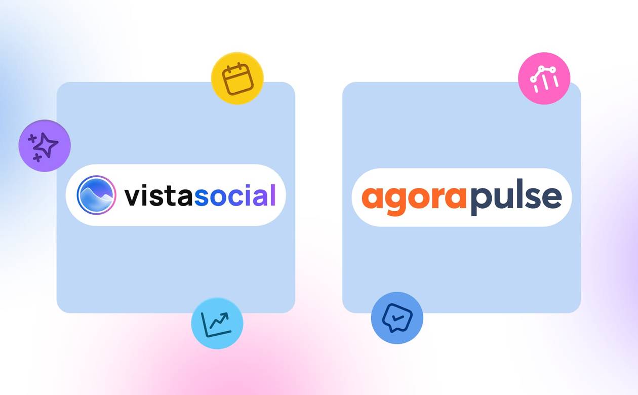 An illustration of a comparison of two social media tools: Vista Social vs. Agorapulse.
