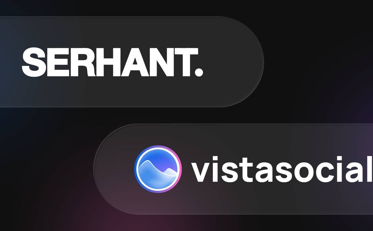 A header graphic featuring the SERHANT. brand logo alongside the Vista Social logo on a dark, subtle gradient background.