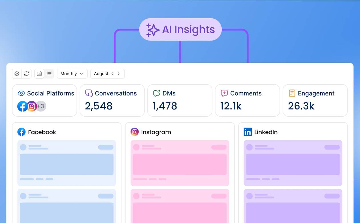 An illustration showcasing an AI-powered social media dashboard or command center.
