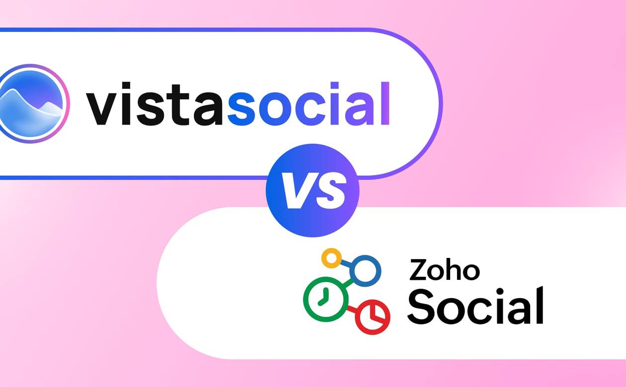A comparison header graphic featuring the logos of Vista Social and Zoho Social separated by a central VS badge.
