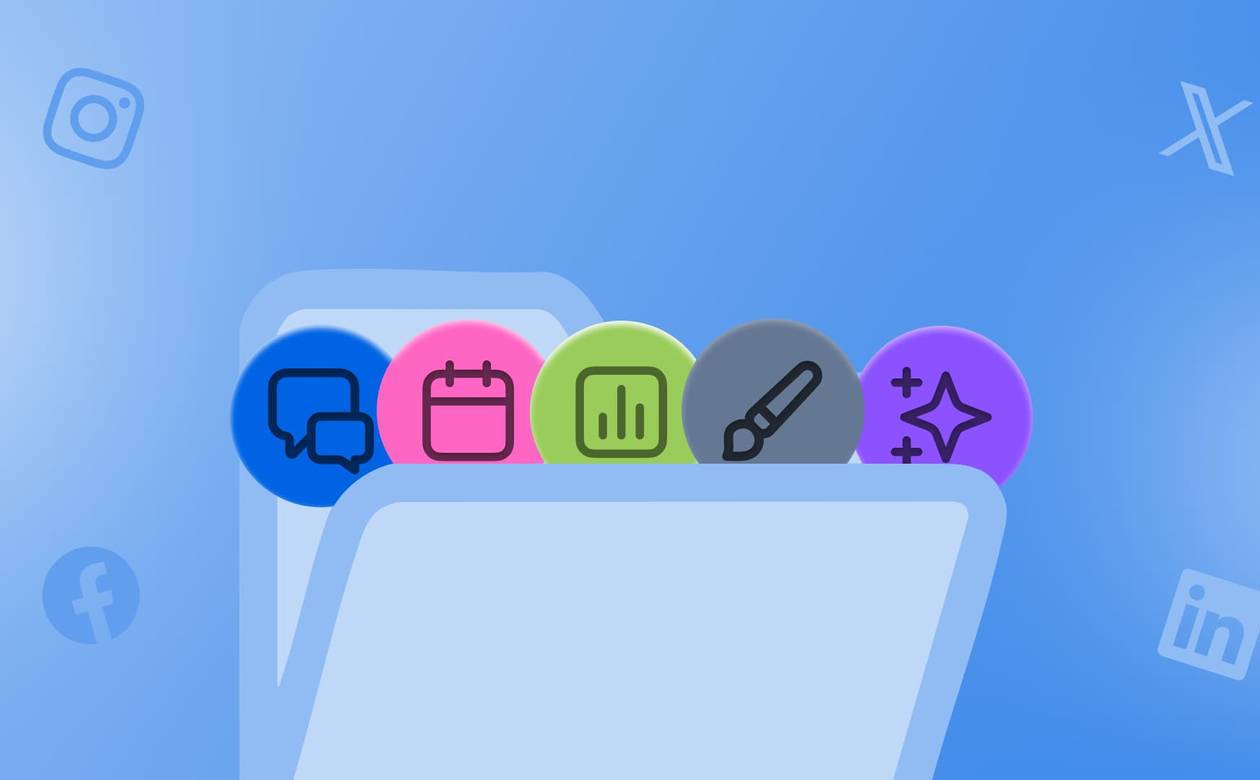 An illustration of social media icons sitting in a file.