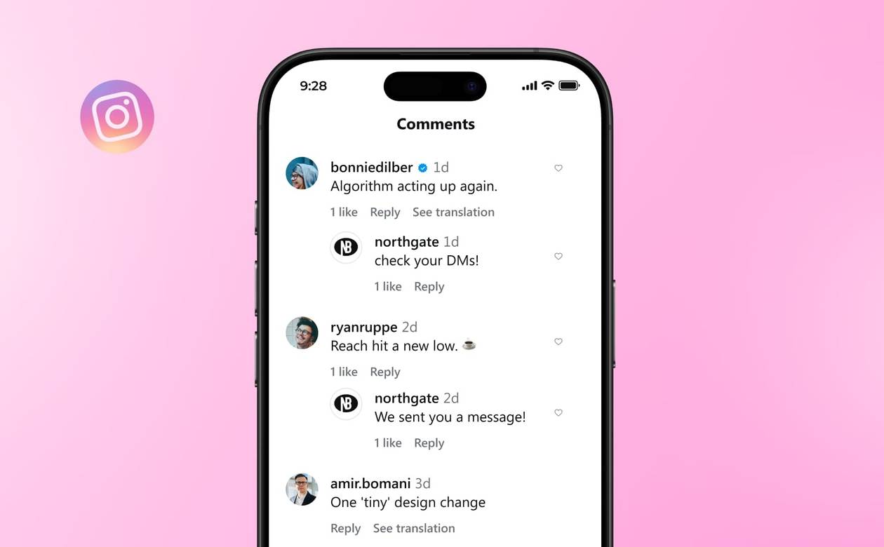 An illustration showcasing an Instagram comments feed with automated responses.