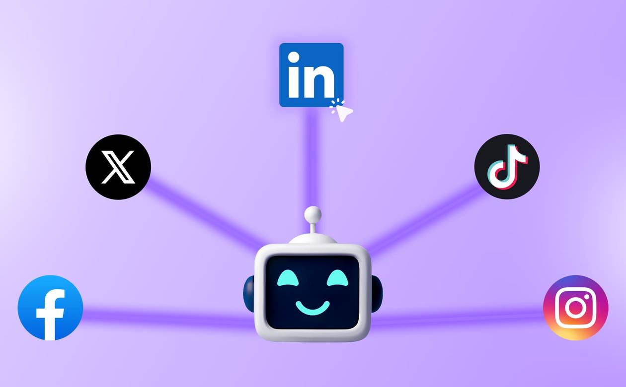 An illustration showcasing an AI robot working with social media platforms.