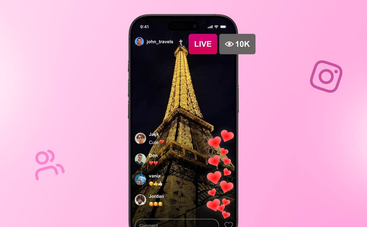 An illustration of an Instagram live video on a phone screen.