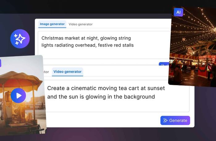 An illustration showcasing AI image and video generation capabilities in Vista Social.