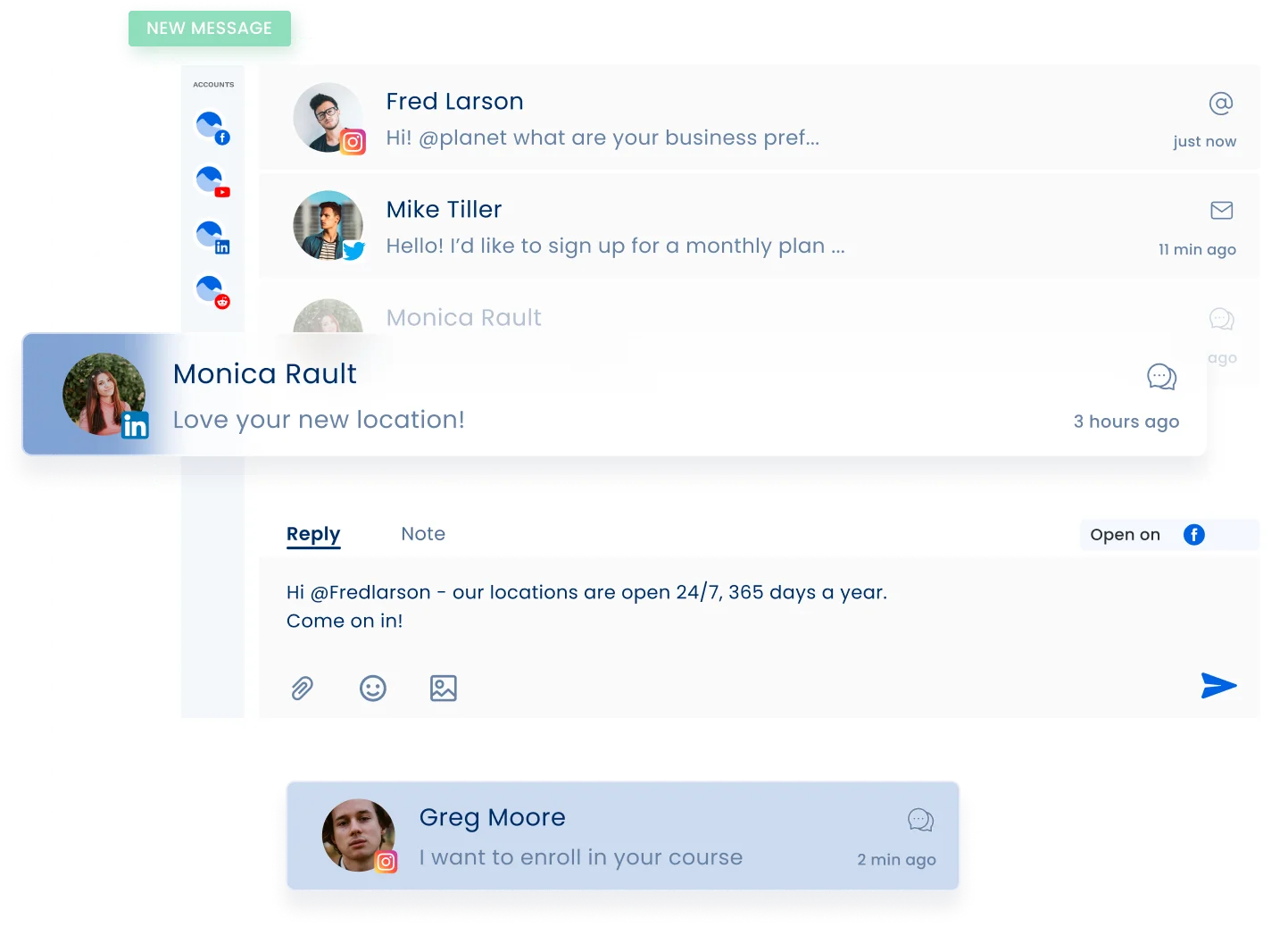 Build relationships with your followers, and easily manage your social media messages, comments, and reviews in one place.