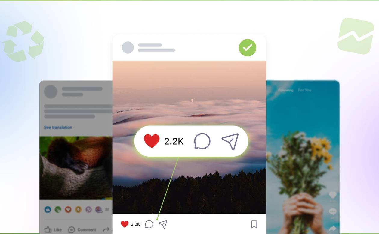 An illustration of a post being recycled across platforms.