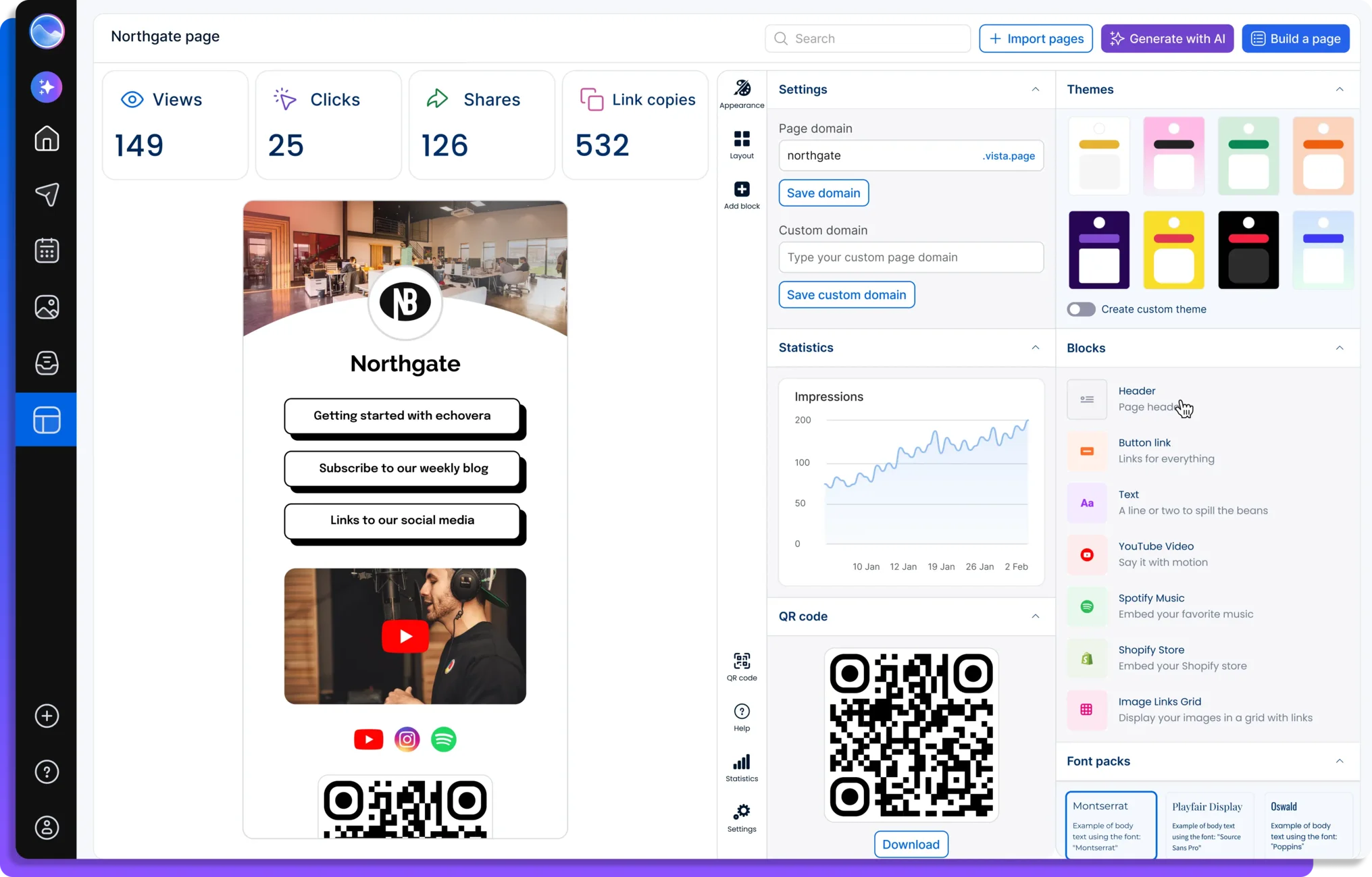 Vista Page link in bio, mini website and landing page tool