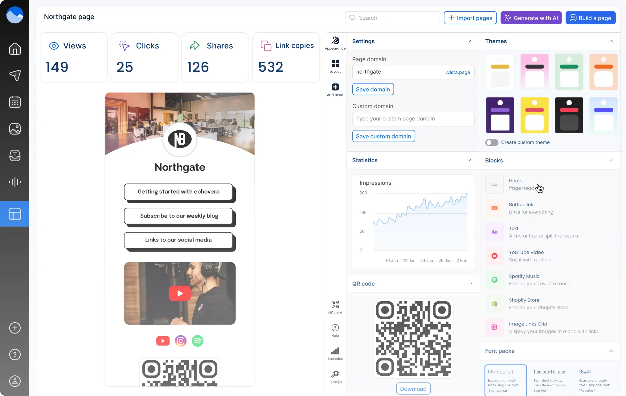 Vista Page link in bio, mini website and landing page tool