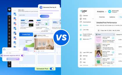 An illustration comparing Vista Social's interface to Later.
